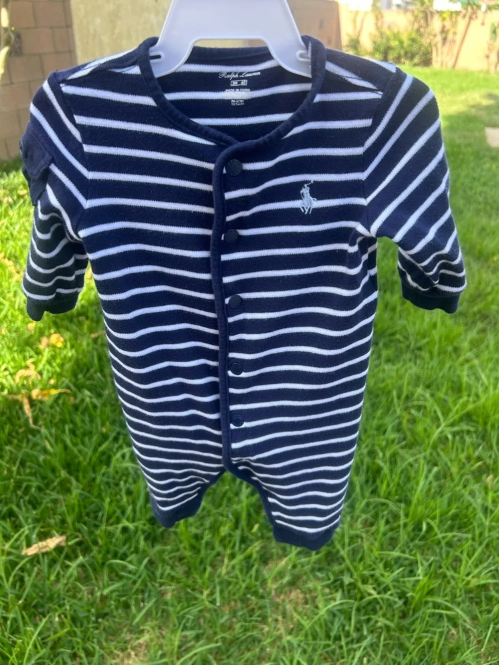 Ralph Lauren Navy & White Striped Baby Footie